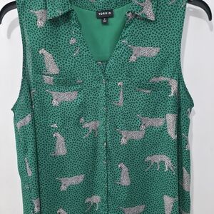Torrid Green Sleeveless Blouse with Animal Print
